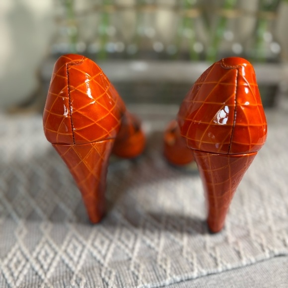 Enzo Angiolino’s ‘Eagemma’ Vibrant Orange Diamond Peep Toe‎ Heels - Size 5 1/2 M - Picture 8 of 13